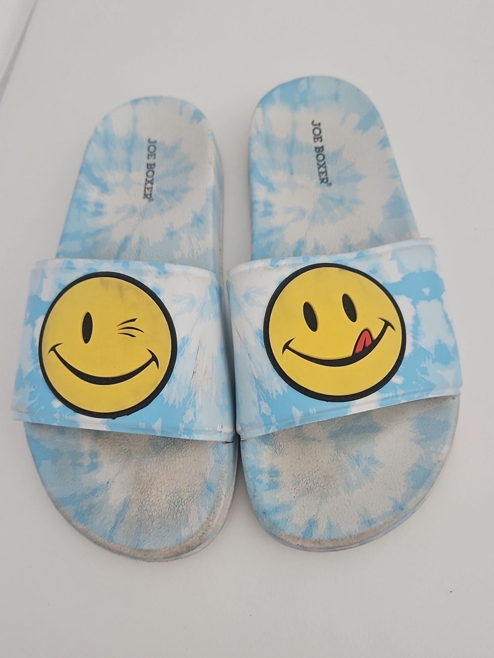 Joe Boxer Light Blue & White Tie-Dye Smiley Face Slide Sandals